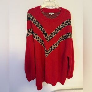 JODIFL Vibrant Red and Leopard Knit Top
